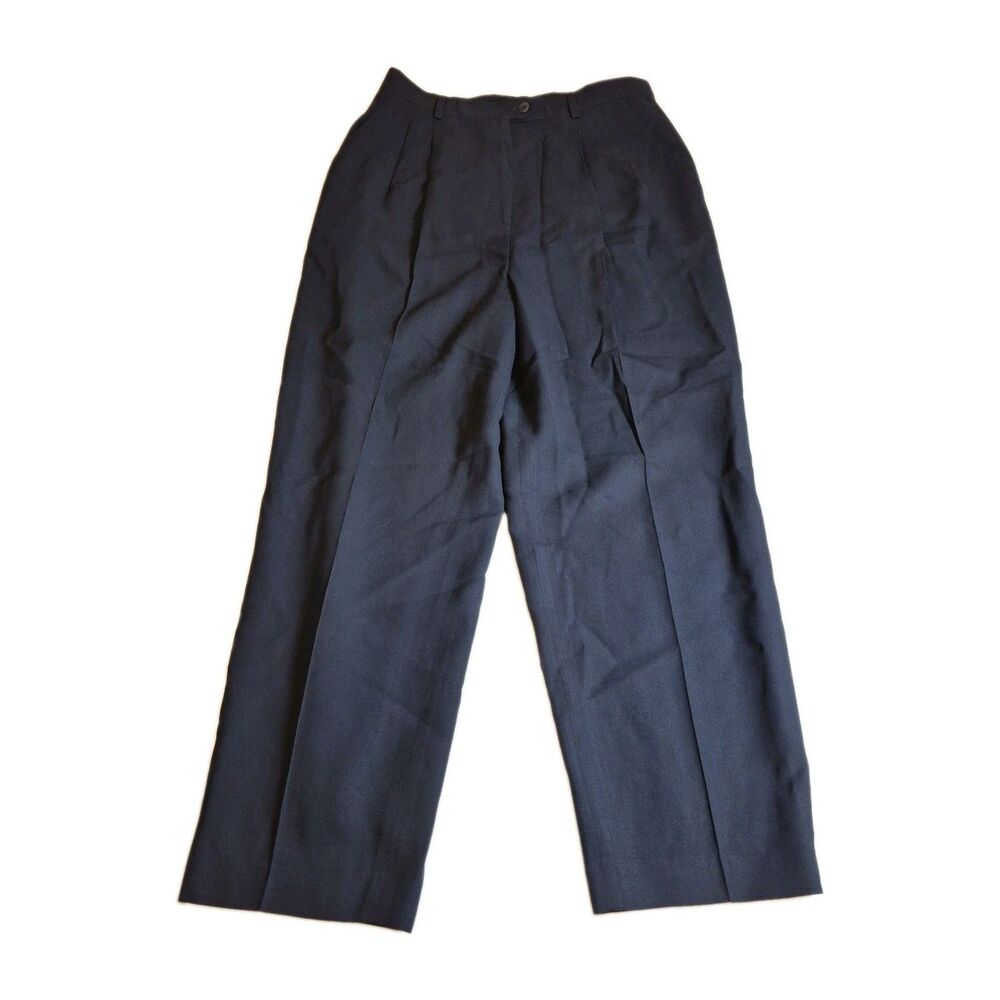 Lauren Ralph Lauren Womens Vintage Worsted Wool Pants Size 12 Pleated Navy Blue